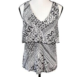 Tart Women Top Black White Aztec Print Sleeveless Top Sz XS Southwestern Blouse